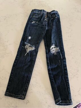 Girls Button Fly Dark Wash Skinny Jeans 8